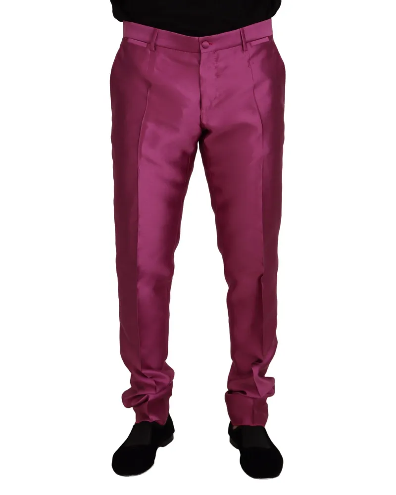 Dolce & Gabbana Men Pink Silk Slim Trousers Dress Formal Pants Pink