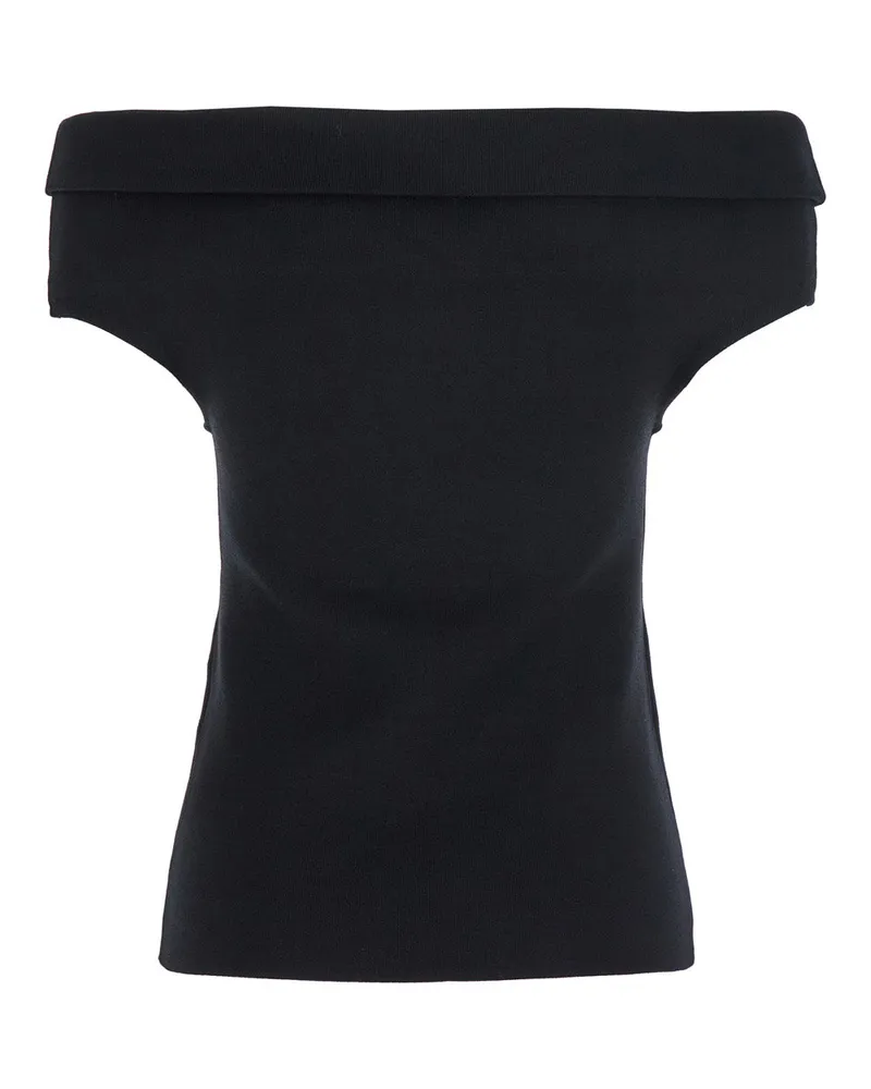 Totême Women's Black Off-Shoulder Double-Knit Top Viscose Tops Black