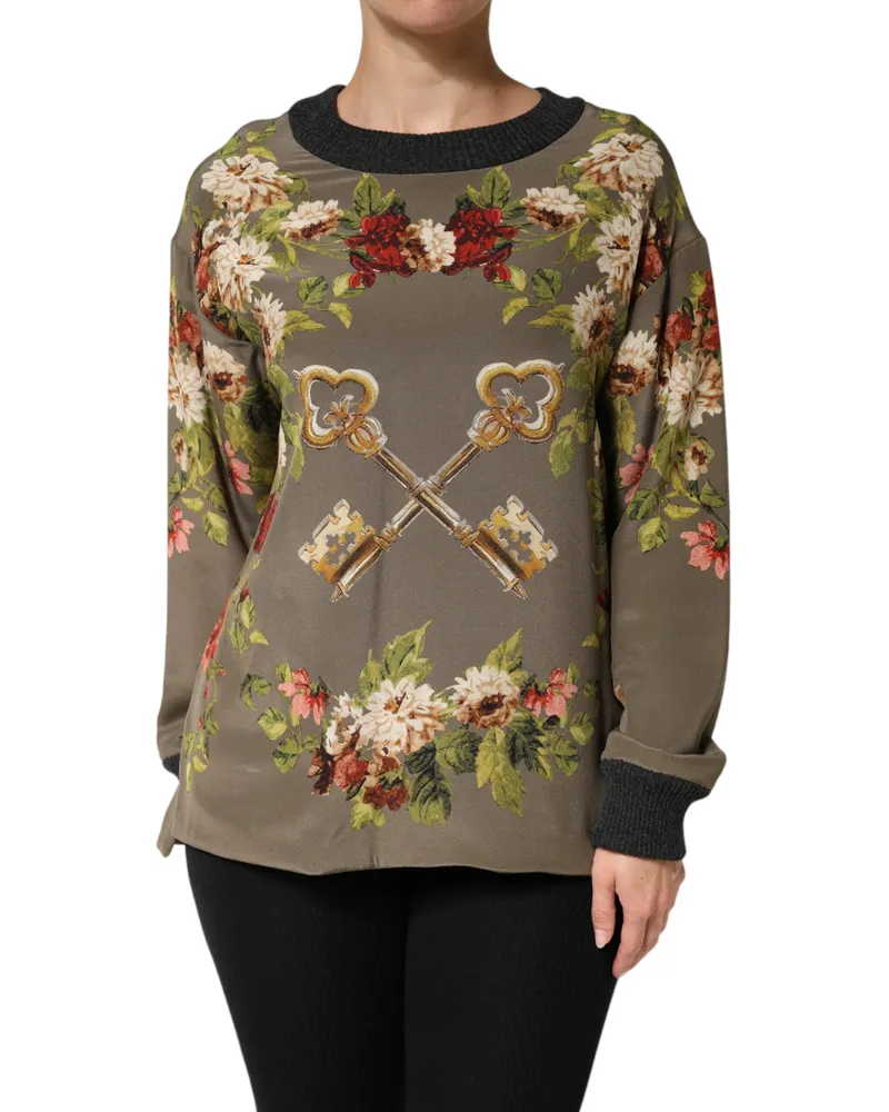 Dolce & Gabbana Women Enchanted Sicily Silk Crewneck Blouse Sweater Brown