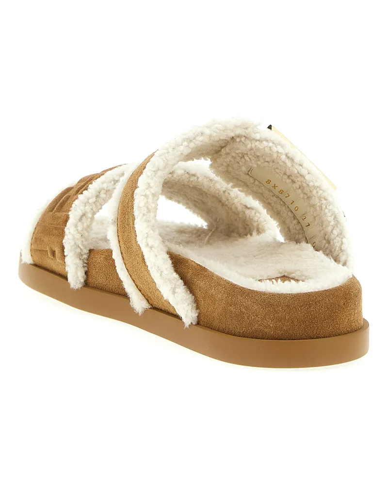 Fendi Women's Beige Calfskin Slides Shoe Beige