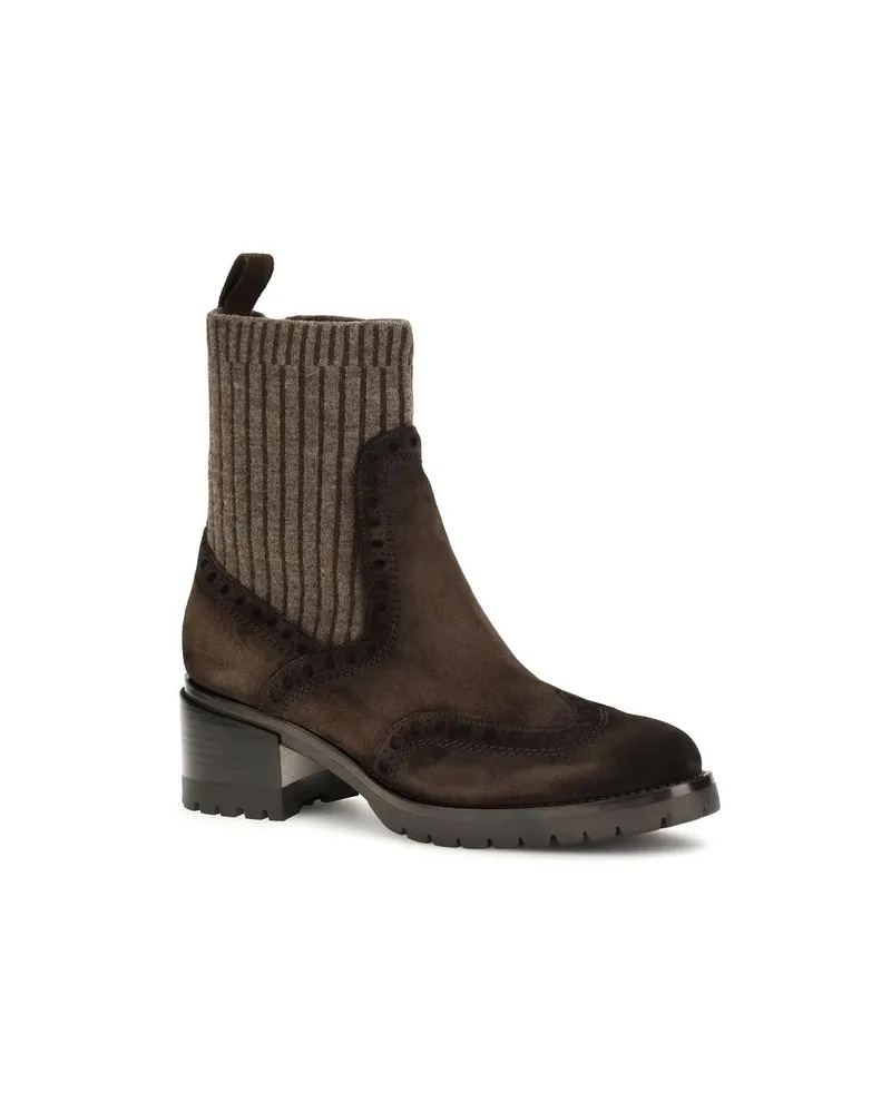 Santoni Women's Brown Calf Leather Bos Taurus Ankle Boots Brown