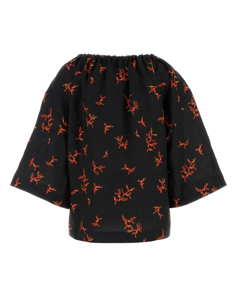 Fendi Women's Printed Linen Blouse Black+marsala Exterior: Maglie Black