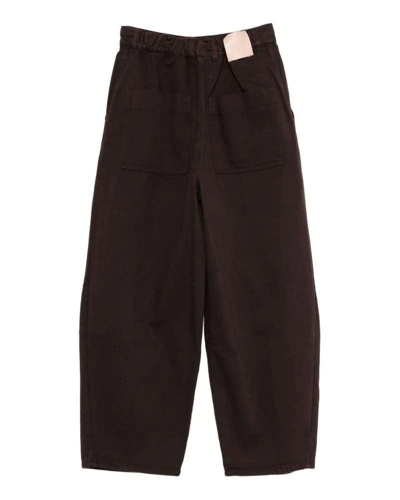 ALYSI Cotton Wide-Leg Trousers — Brown Brown