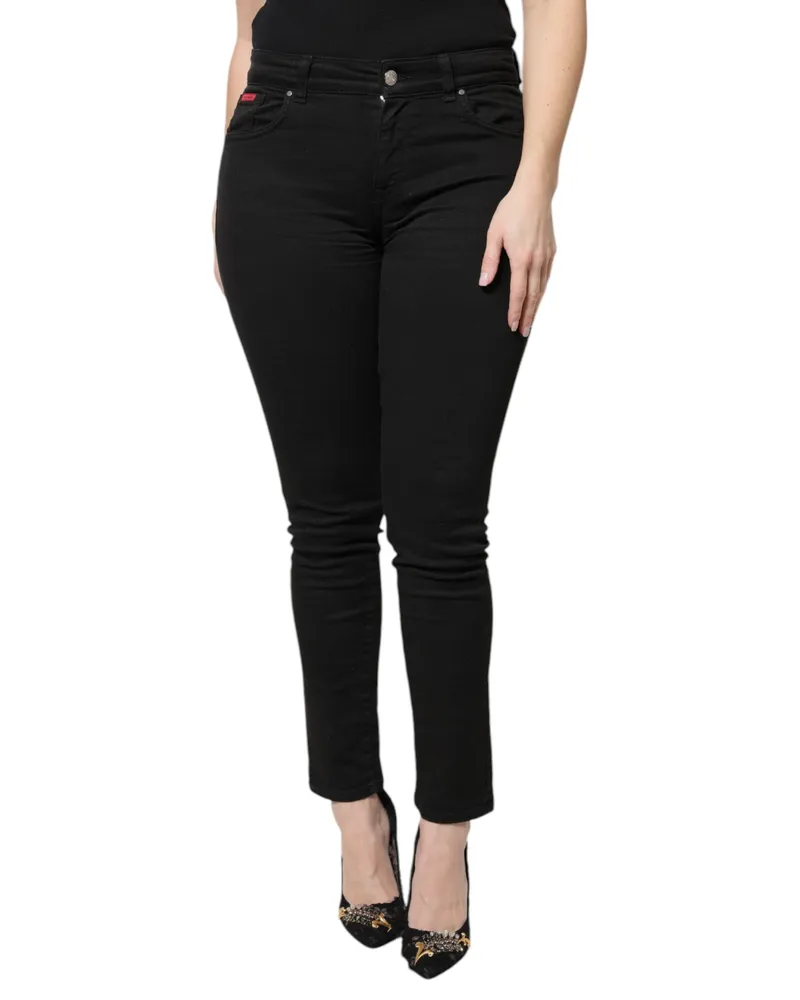 Dolce & Gabbana Women's Black Cotton High Waist Skinny Denim Jeans Elastane Clothing Black