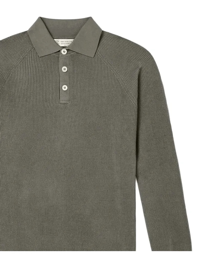 Brunello Cucinelli Men's English Rib Polo Shirt Ss26 M Khaki