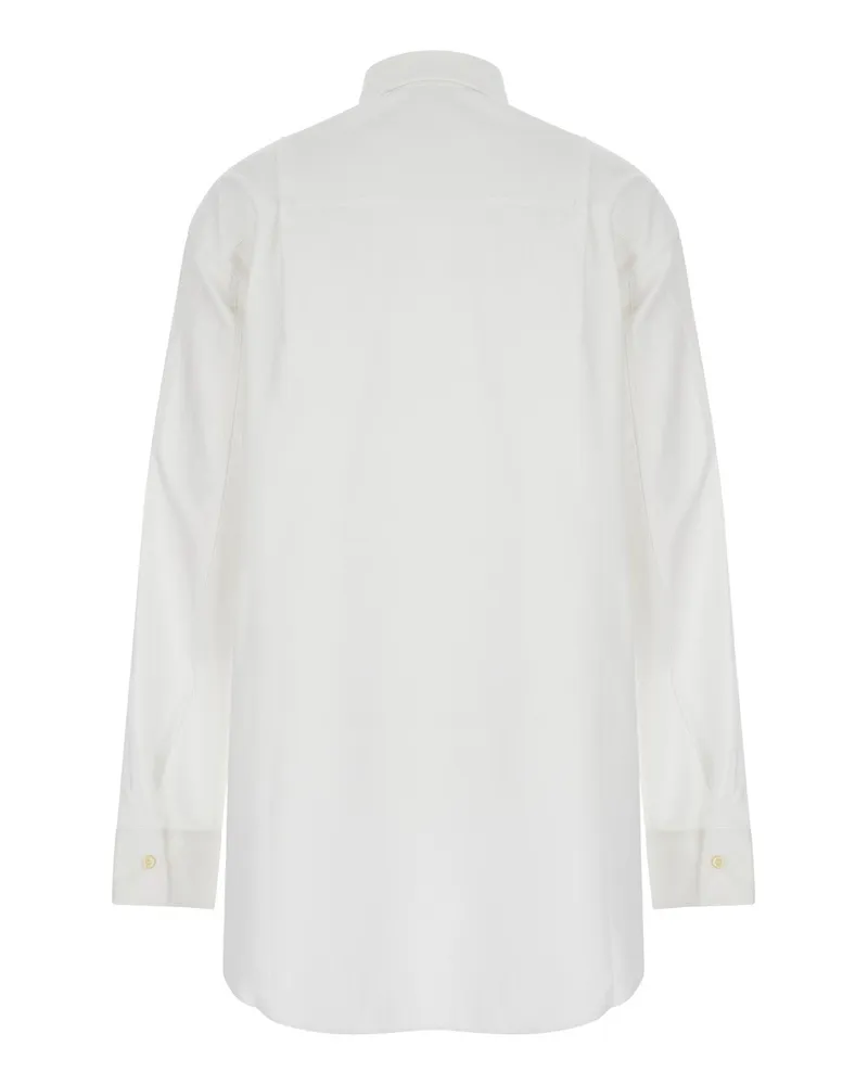 ANDAMANE Women's White Cotton Blend Button-Up Shirt Blouses White