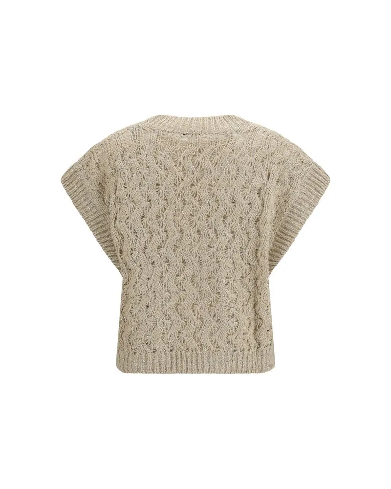 Brunello Cucinelli Women's Beige Silk Sleeveles Sweater Clothing Beige