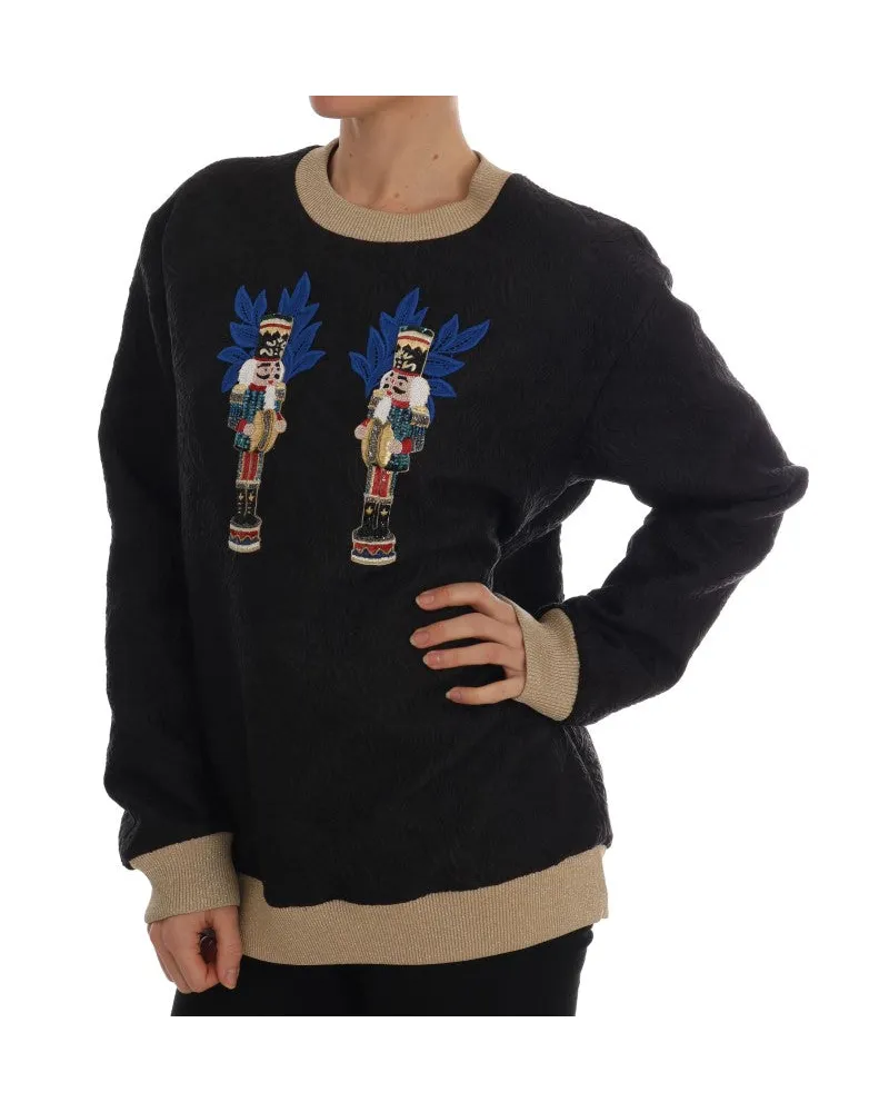 Dolce & Gabbana Women Black Fairy Tale Brocade Zipper Sweater Cotton Clothing Black