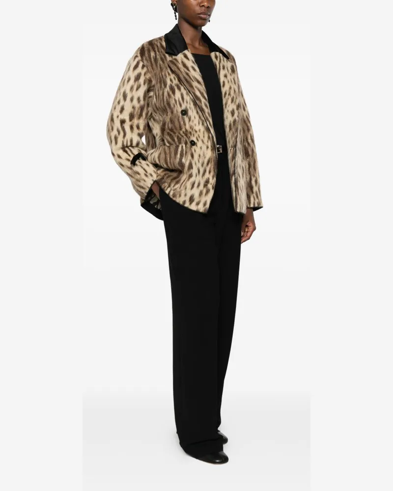 forte_forte Leopard Print Wool Blend Blazer — Brown Brown