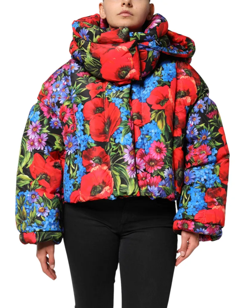 Dolce & Gabbana Women's Multicolor Floral Hooded Puffer Coat Jacket Polyester Clothing Multicolor