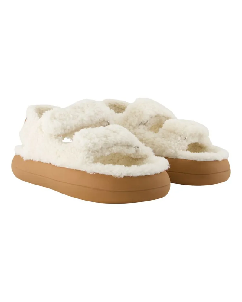 Moon Boot Women's Sandals -  Leather White-Brown Lambskin Shoes White