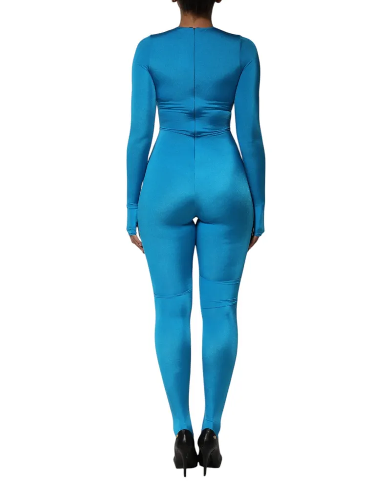 Dolce & Gabbana Nylon Crew Neck Bodycon Bodysuit — Blue Blue