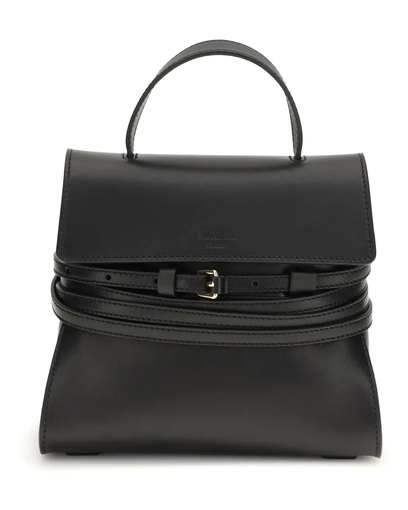 Moschino Women's Handbag Tie Me Black Calf Leather Handbags Hand Bags Black