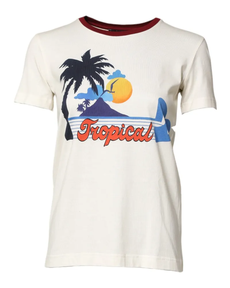 Dolce & Gabbana Women's White Cotton Print Short Sleeves Top T-Shirt White