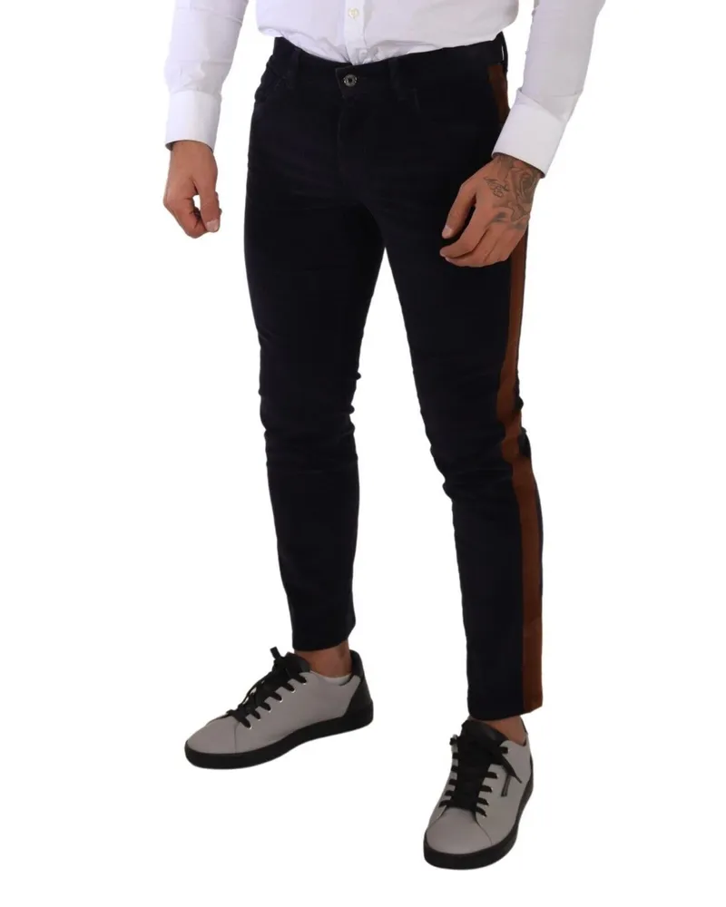 Dolce & Gabbana Men's Blue Cotton Stretch Skinny Corduroy Jeans Elastane Clothing Navy