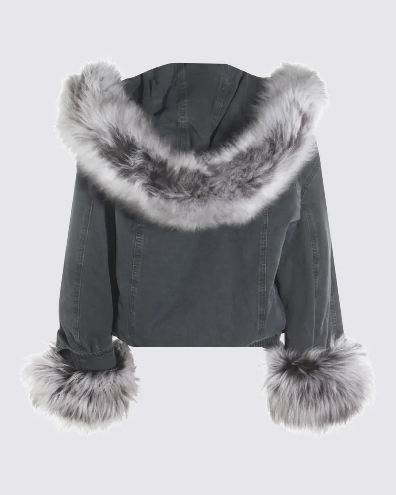 Blumarine Women's Fur-Trimmed Denim Jacket Black Black