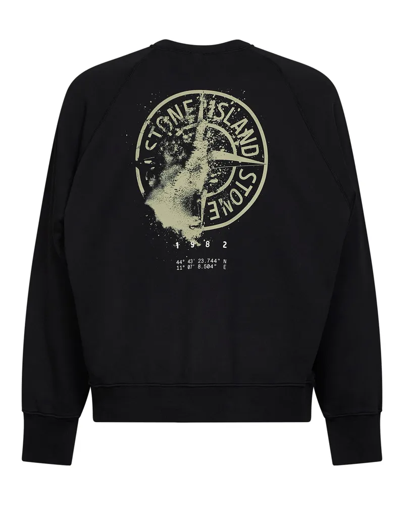 Stone Island Men's Crewneck Sweatshirt Compass Print Black Cotton Sweatshirts Sweater Black