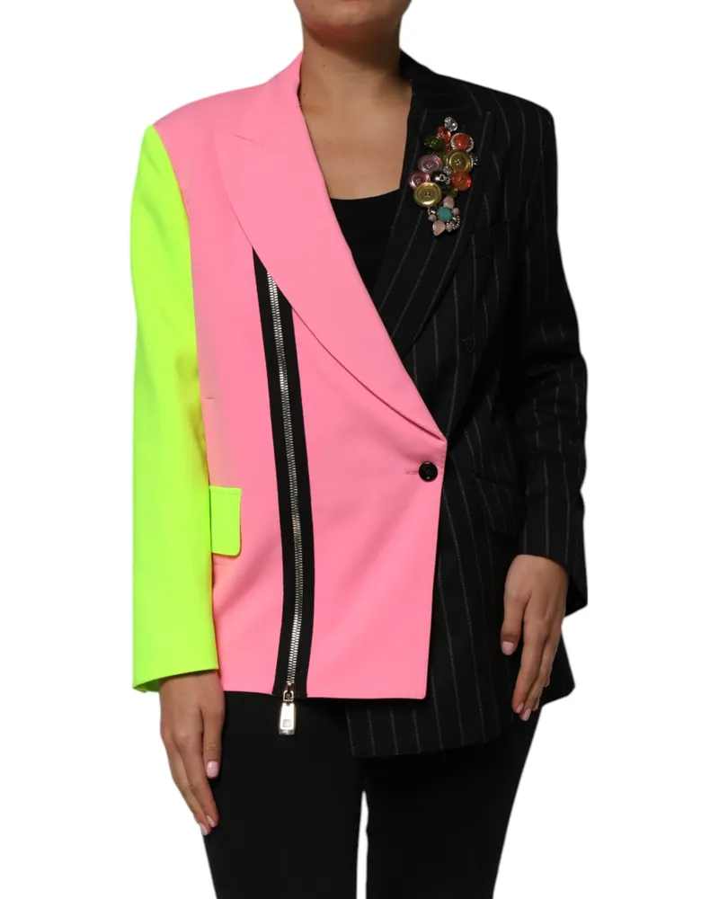 Dolce & Gabbana Women's Multicolor Patchwork Embellished Coat Jacket Clothing Multicolor