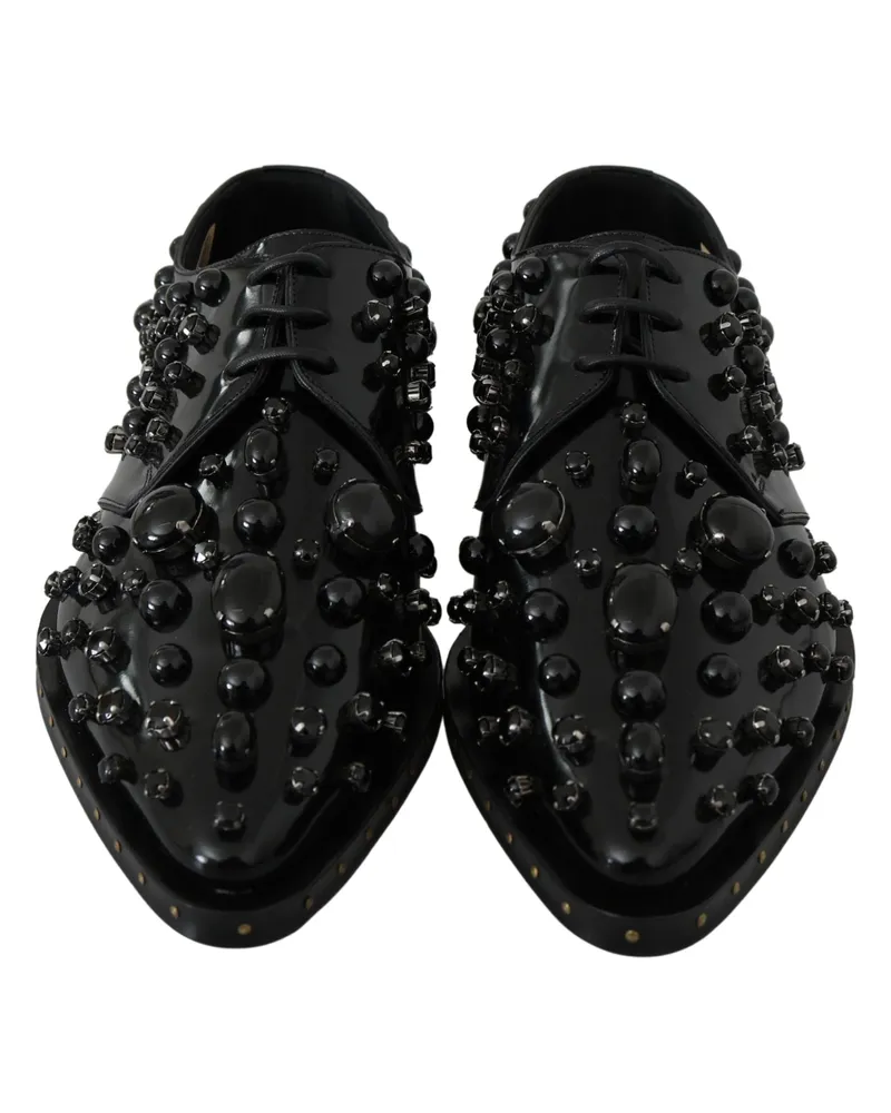 Dolce & Gabbana Women's Black Leather Crystals Dress Broque Shoes Black