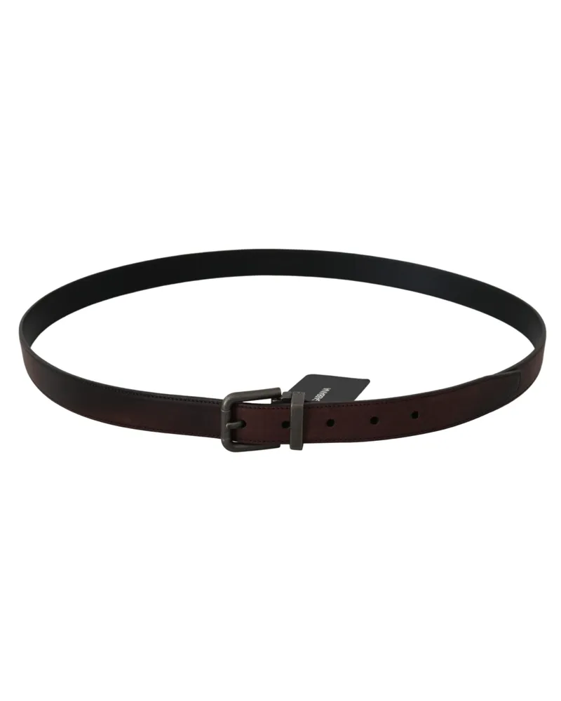 Dolce & Gabbana Men's Solid Brown Leather Gray Buckle Belt Brown