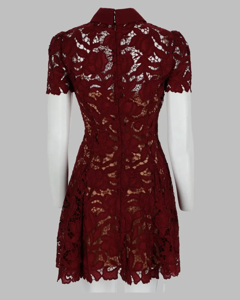 Self-Portrait Lace Mini Dress — Bordeaux 