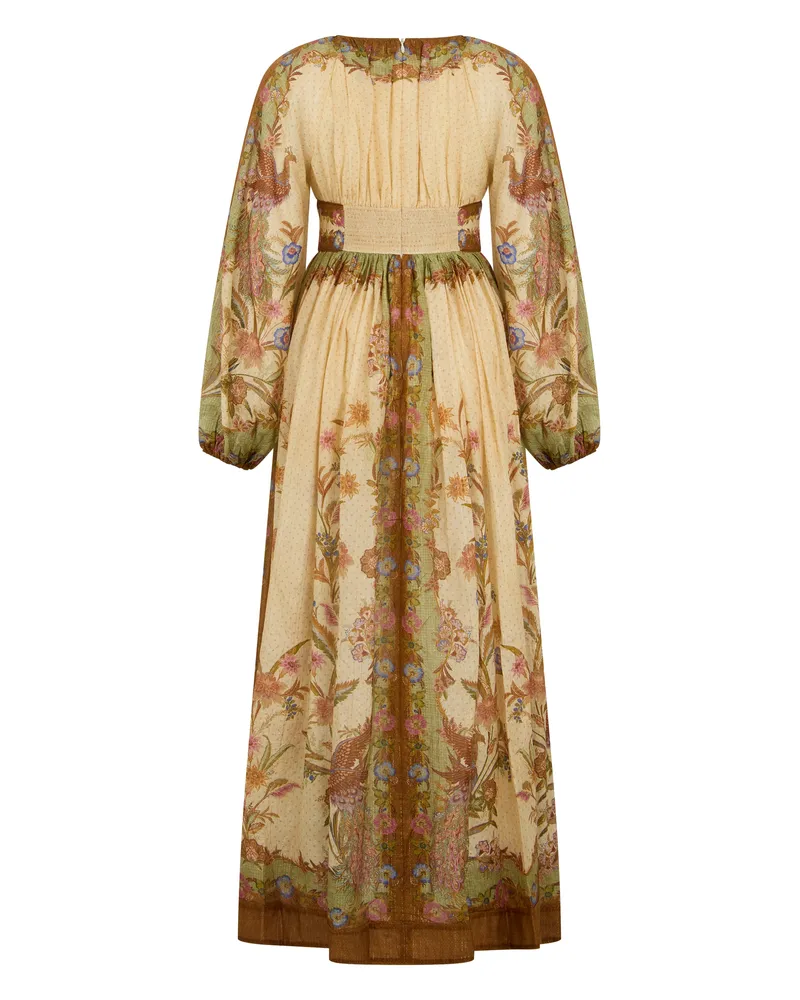 Zimmermann Puff-Sleeve Floral Dress — Beige Beige