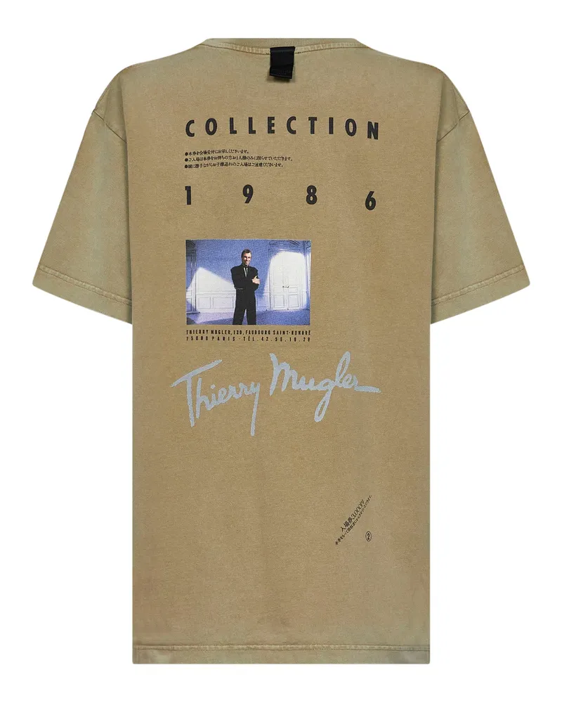 Thierry Mugler Women's T-Shirt Khaki Cotton Jersey Green T-Shirts & Jerseys Khaki