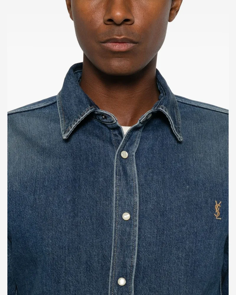 Saint Laurent Cassandre Denim Shirt — Blue Blue
