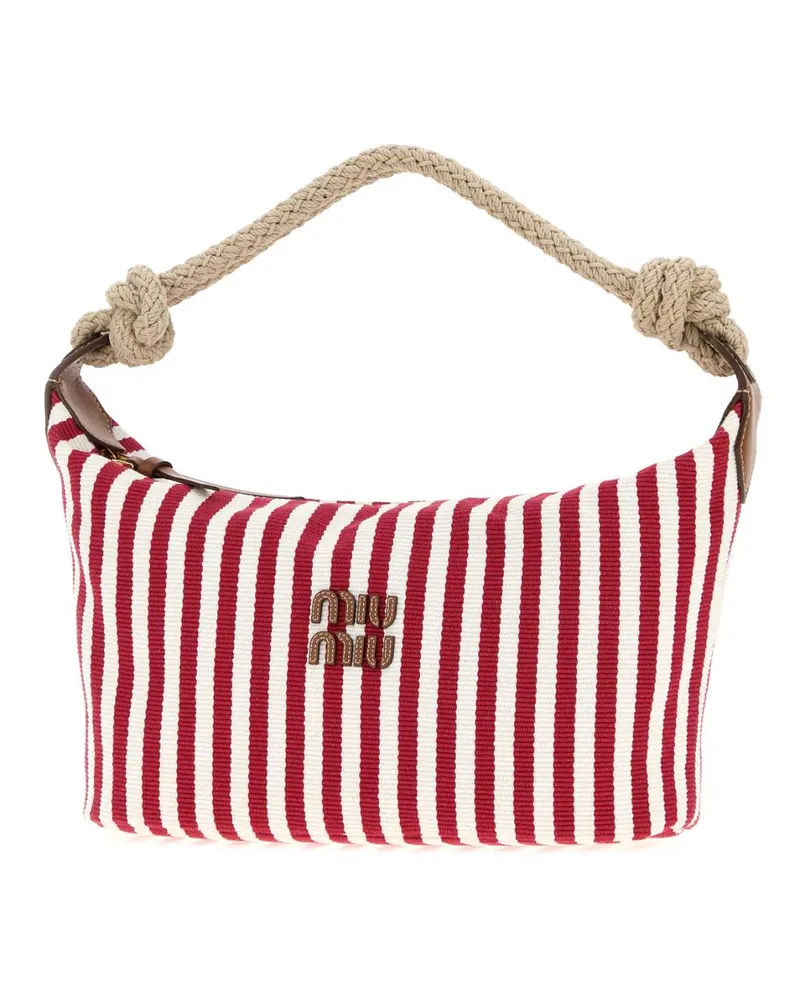 Miu Miu Women's Embroidered Canvas Shopping Bag Rubinocognac Borse A Mano Red