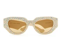 Crystal-Embellished Acetate Sunglasses — Beige