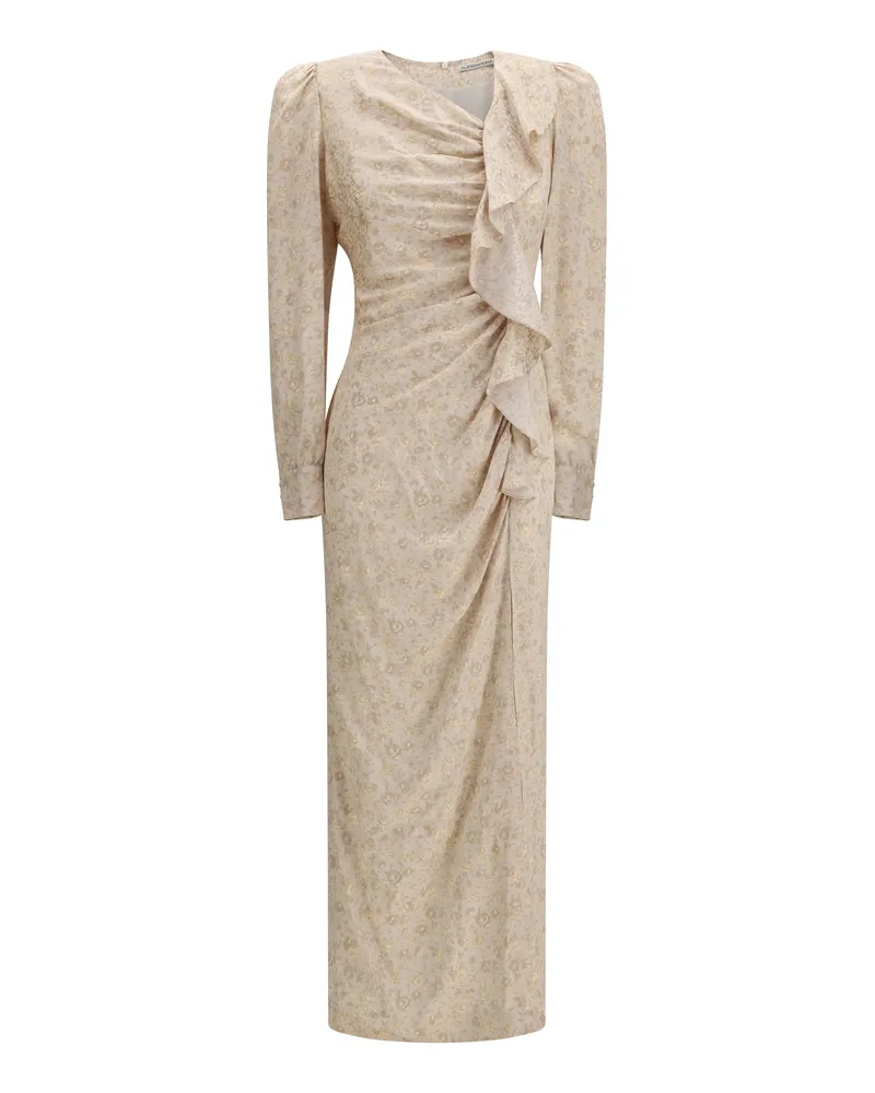 Alessandra Rich Women's Dress Draped Jacquard Cream Silk Cream