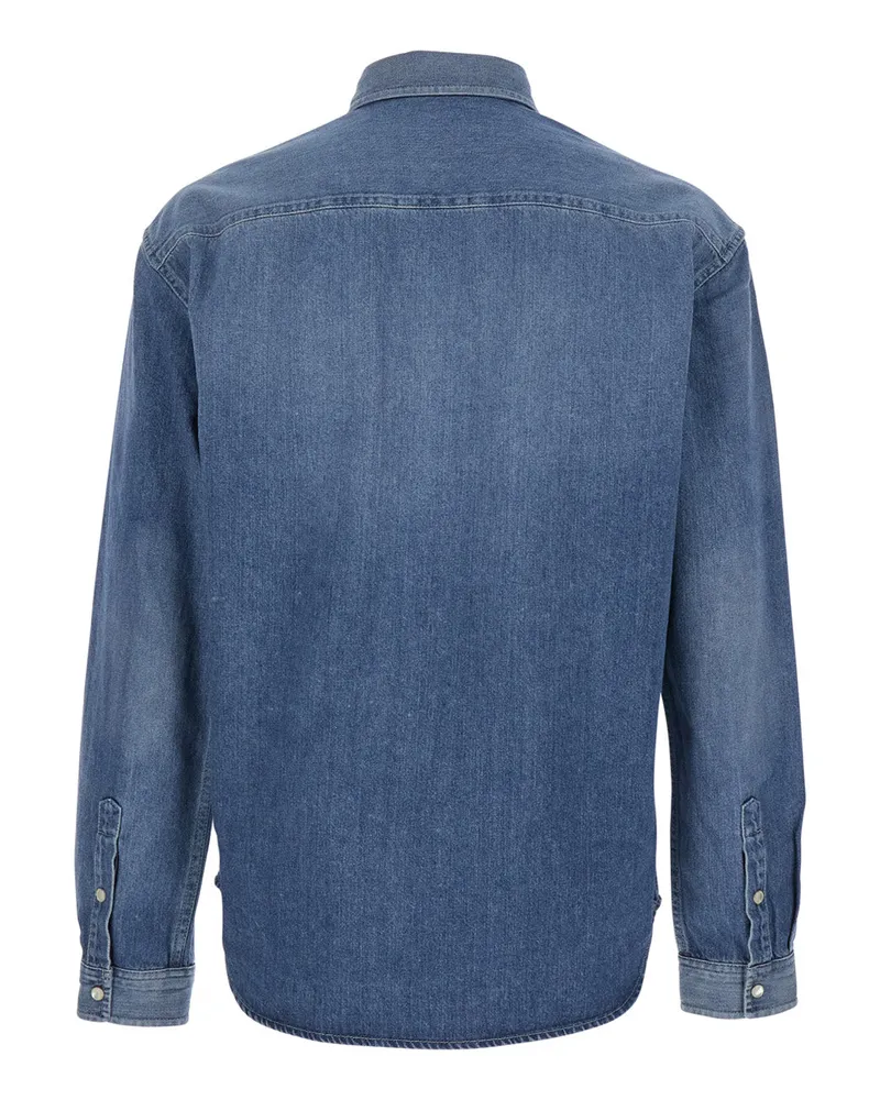 Saint Laurent Long-Sleeve Denim Shirt — Blue Blue