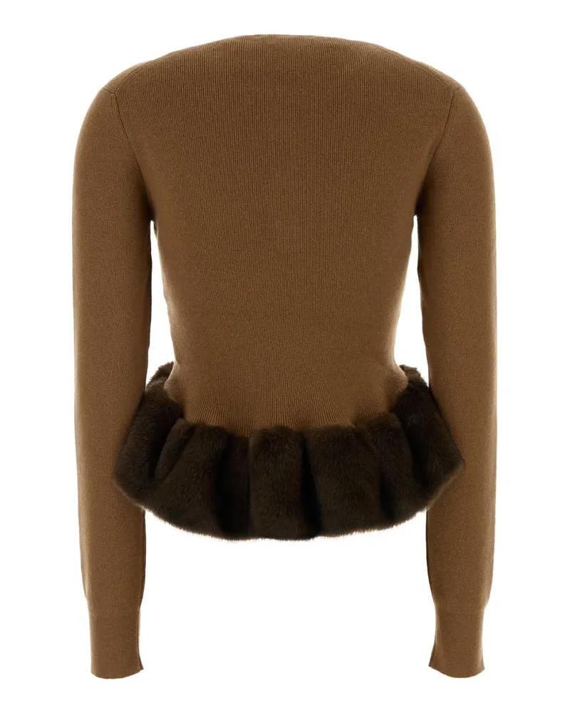 Stella McCartney Wool Blend with Fur Ruffle Sweater — Camel Camel