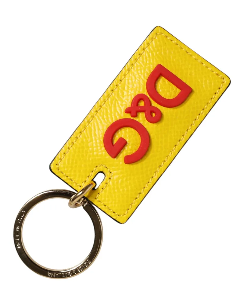 Dolce & Gabbana Unisex Yellow Calf Leather Logo Metal Ring Men Keychain Keyring 100lf Yellow