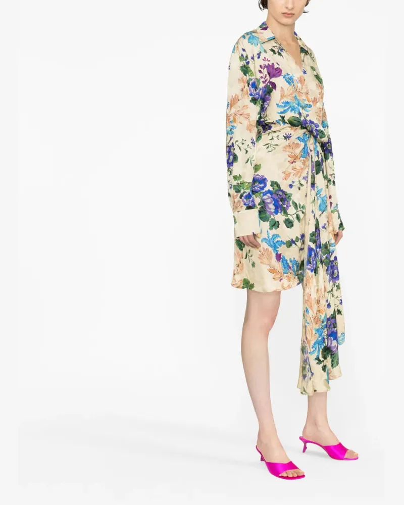 OFF-WHITE Women's Floral-Print Asymmetric Shirtdress Ss23 W Beige