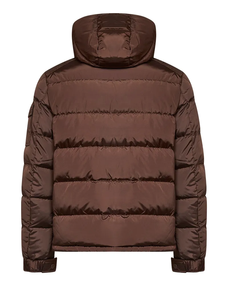 Moncler Men's Short Hooded Down Jacket Matte Brown Polyamide Padded Brown