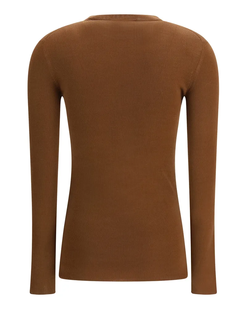 Prada Women's Ribbed Wool Cardigan Tabacco Fleece Sweater Brown