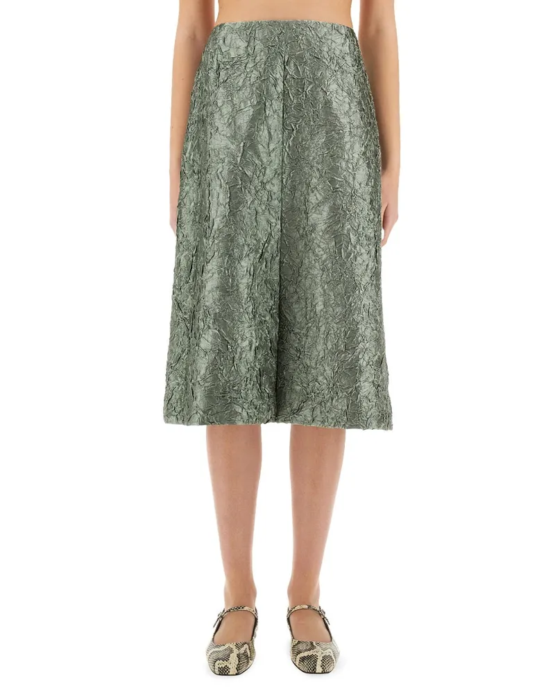 Dries van Noten Ruched Satin Midi Skirt — Green Green