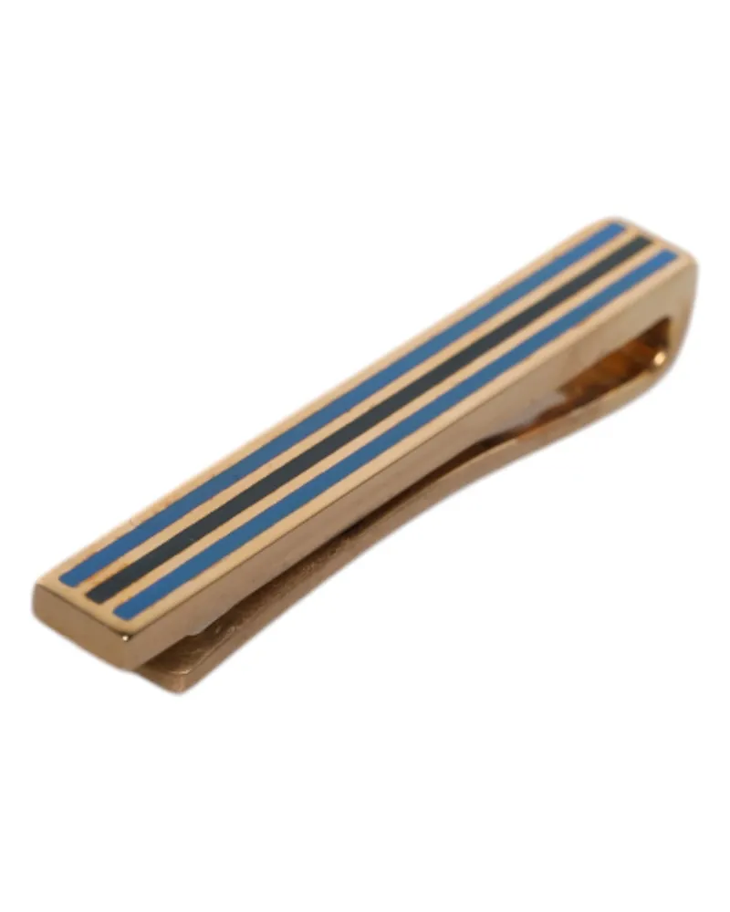 Dolce & Gabbana Men's Gold Tone Brass Logo Branded Tie Clip Bar Real Enamel Gold