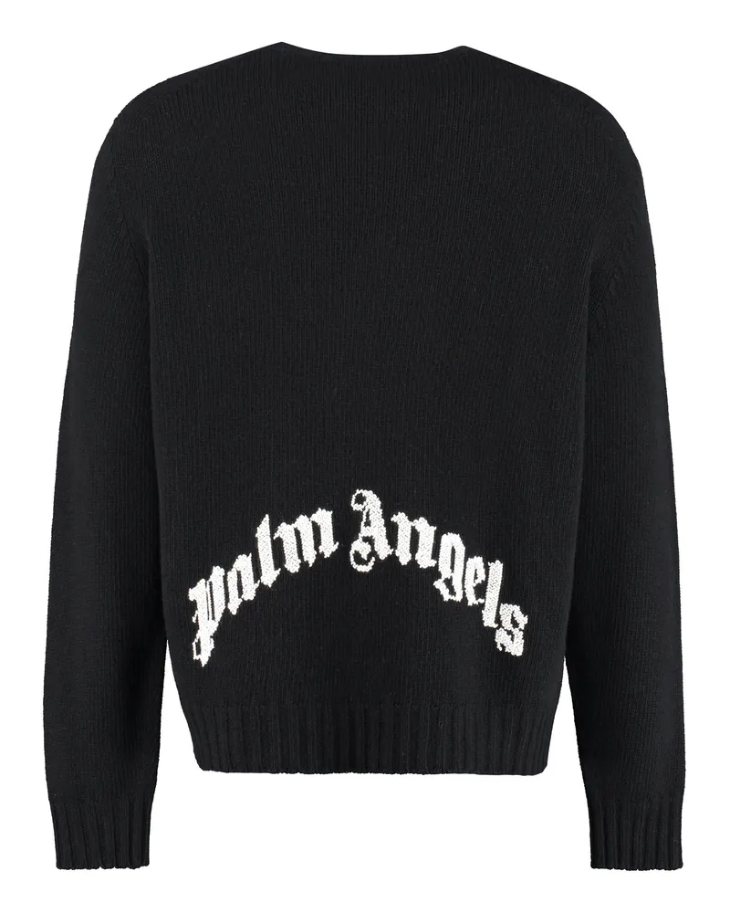 Palm Angels Wool-Blend Ribbed Sweater — Black Black