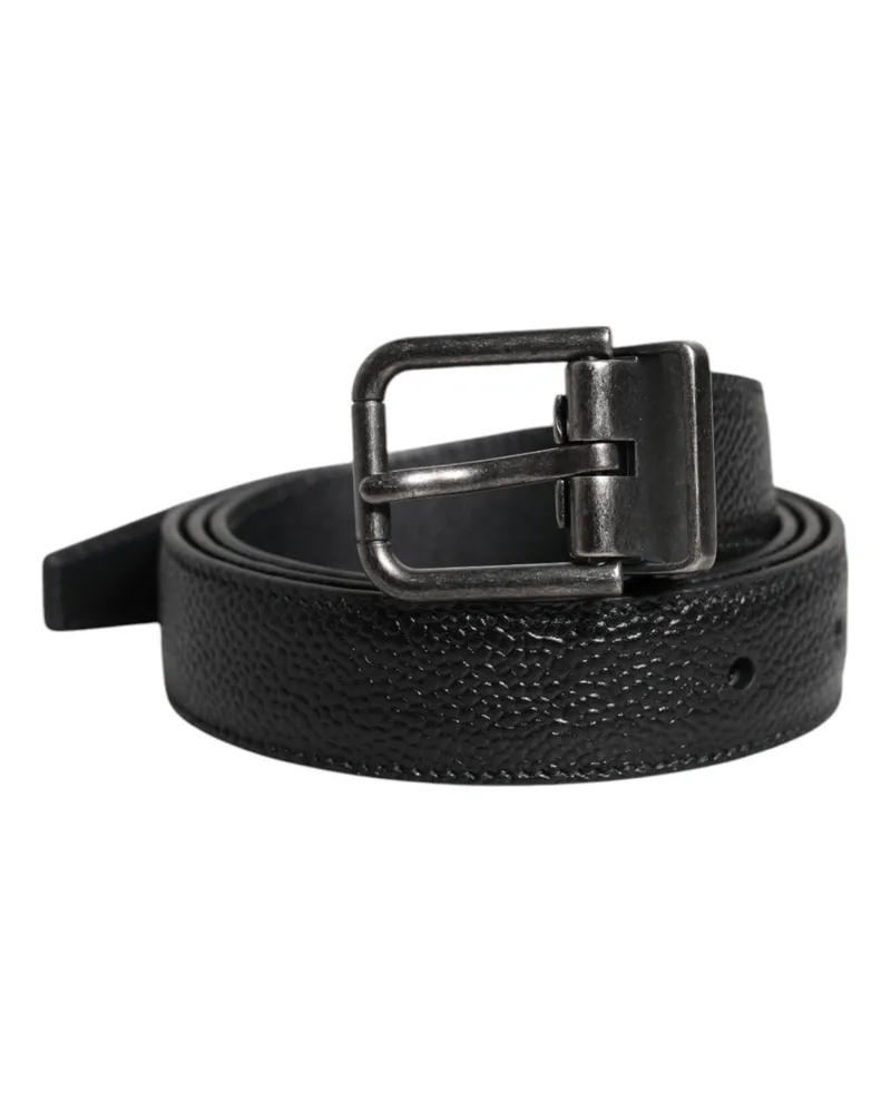 Dolce & Gabbana Men's Black Calf Leather Classic Metal Buckle Belt Black