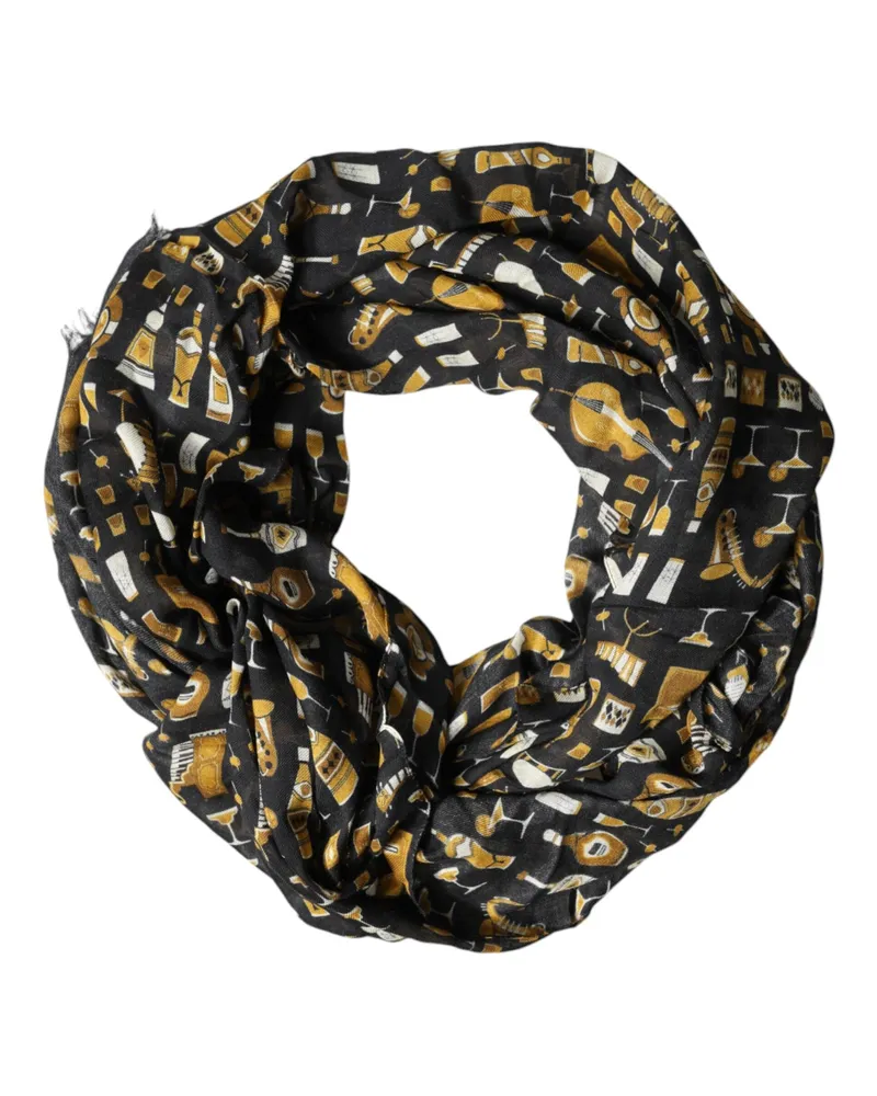 Dolce & Gabbana Men's Black Jazz Club Print Neck Wrap Shawl Scarf Md+ws Black