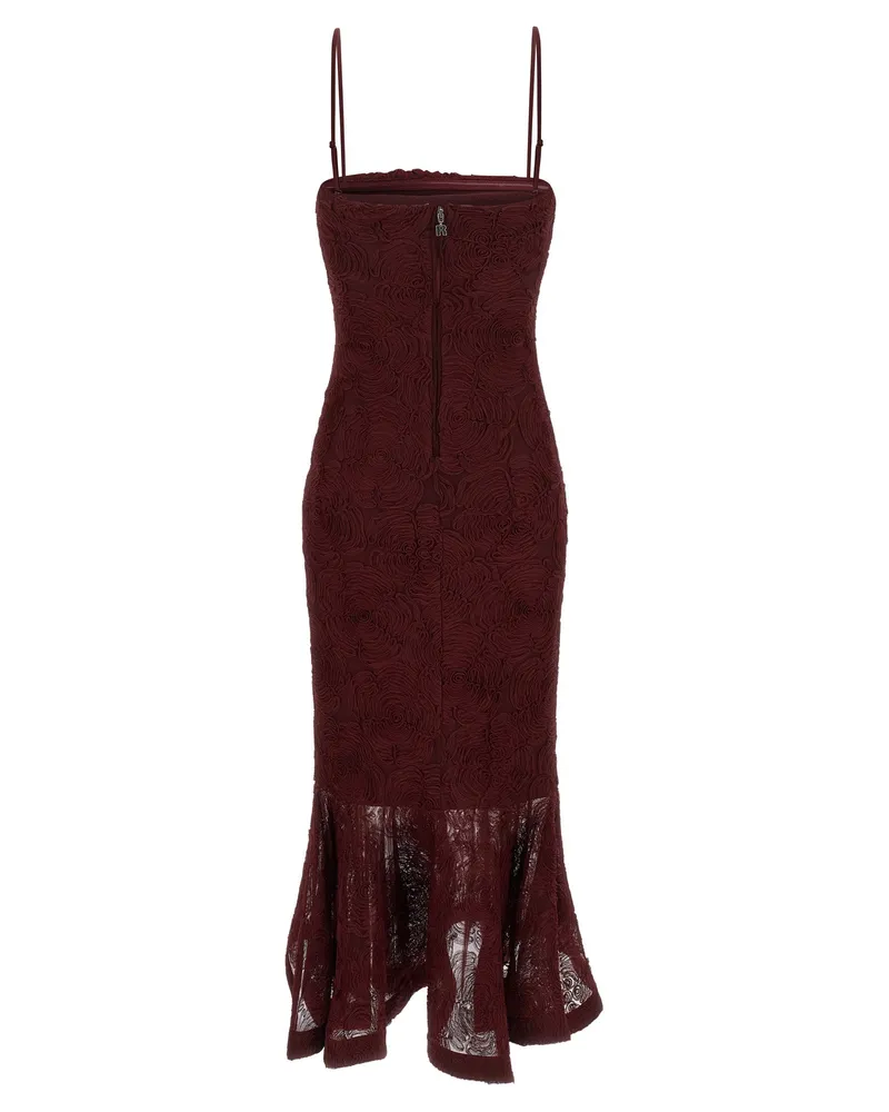 ROTATE Birger Christensen Floral Mesh Flounce Dress — Burgundy Burgundy