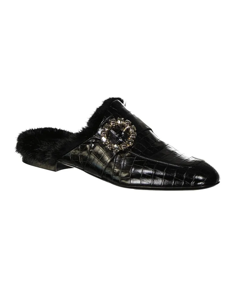 Eleventy Women's Black Calfskin Mules Black