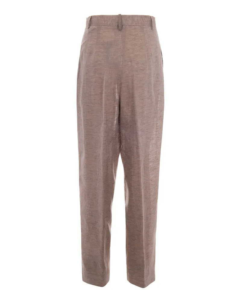 Fabiana Filippi Women's Trousers Carrot Fit Dove Grey Linen Gray