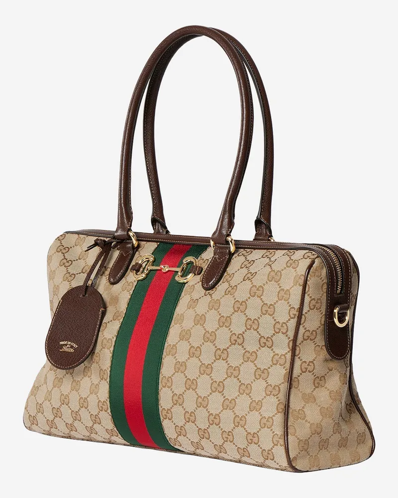 Gucci Women's Tote Bag Borsetto Multicolour Fabric Shoulder Beige