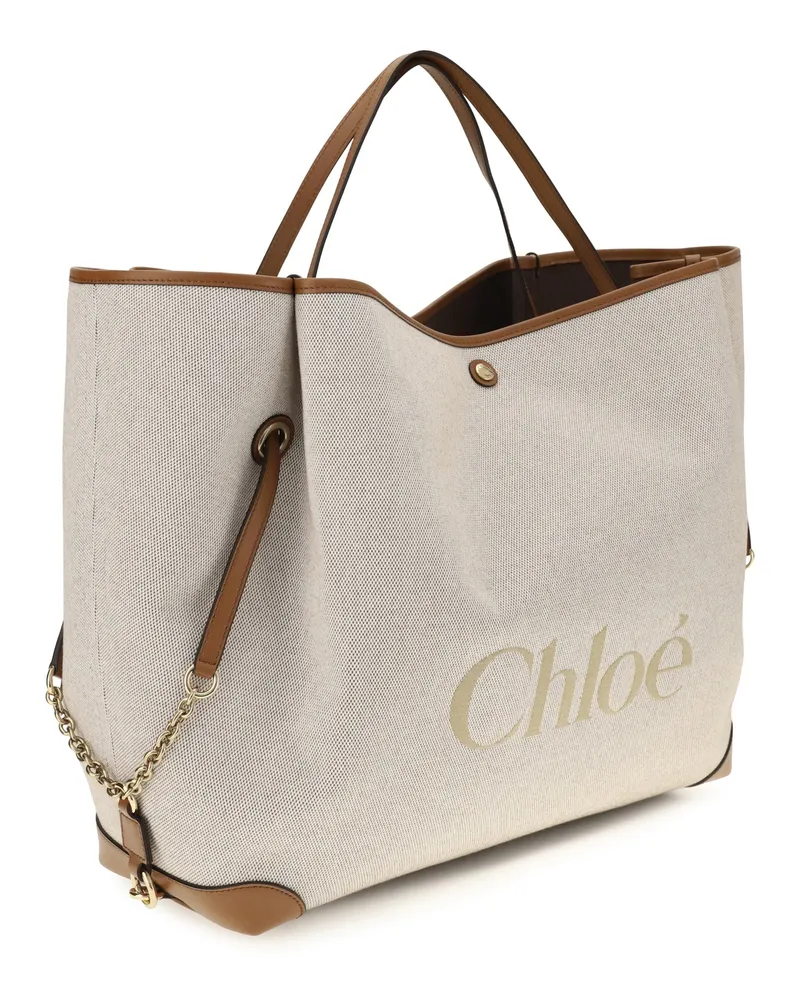 Chloé Women's Large Carry Tote Bag Clay Brown Cotton Shoulder Brown