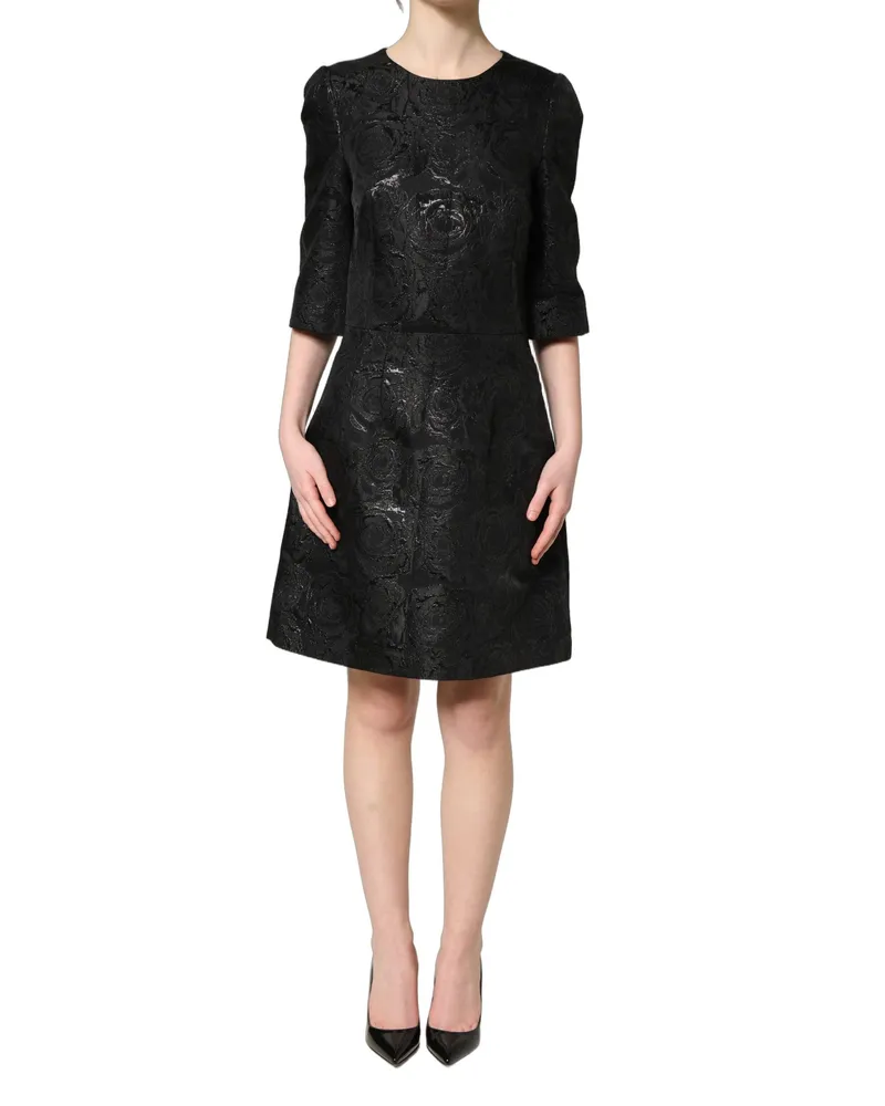 Dolce & Gabbana Women's Black Floral Jacquard Flared A-Line Dress Black