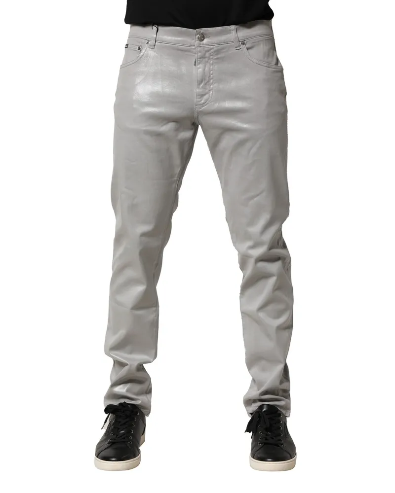 Dolce & Gabbana Men's Silver Cotton Stretch Slim Denim Jeans Elastane Clothing Silver