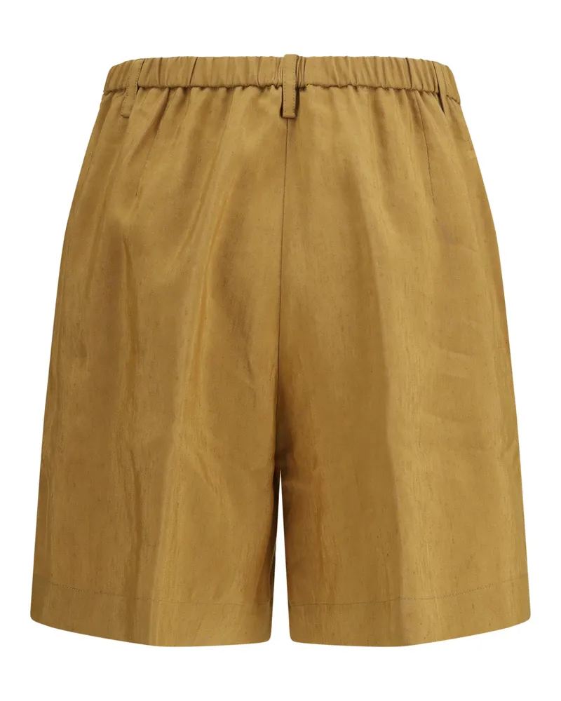 forte_forte Women's Slubbed Linen And Viscose Bermuda Shorts With Hook Zip Closure Gold Gold